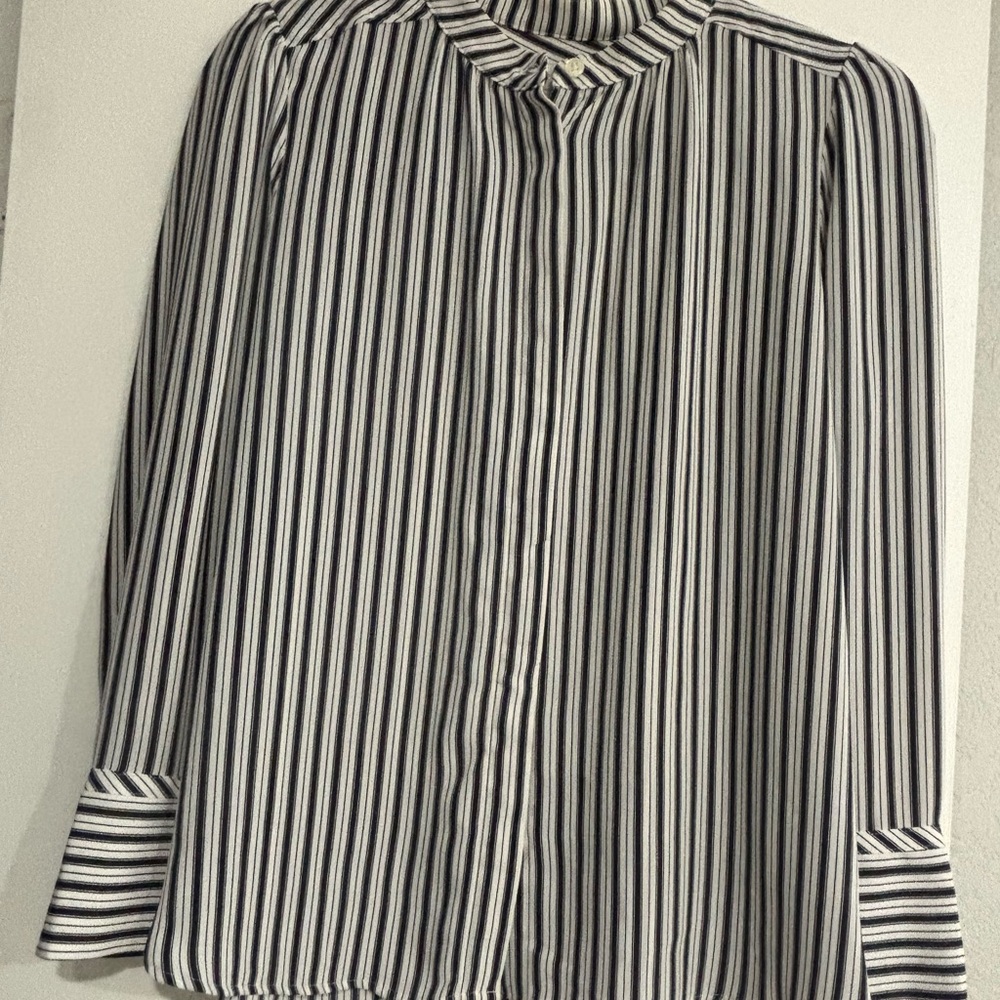 LOFT Black and White Striped Button-Down Shirt